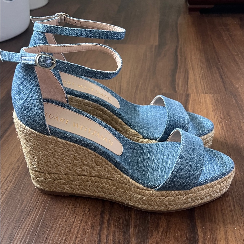 Stuart Weitzman Denim Espadrille Wedge Sandals – Size 11 / EU 41.5  – NWOT